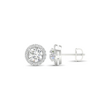 2 1/4 CT Round Cut Lab Grown Diamond 14K Gold Halo Earrings with Thread Post & Screw Back