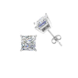 3CT Lab Diamond Princess Cut 14K White Gold Stud Earrings - Large