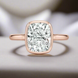 3CT Cushion Cut Lab Grown Diamond / Bezel Set Solitaire
