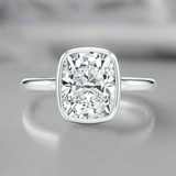 3CT Cushion Cut Lab Grown Diamond / Bezel Set Solitaire
