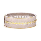 Mixed Metal Wide Band Cigar Style Bangle with White Diamond Quads