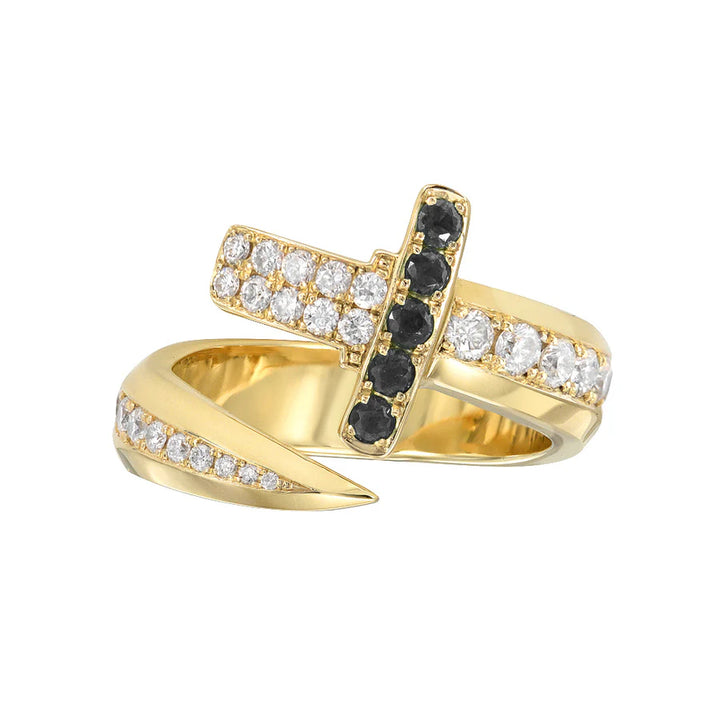 DRU Jewelry White and Black Diamond Sword Ring