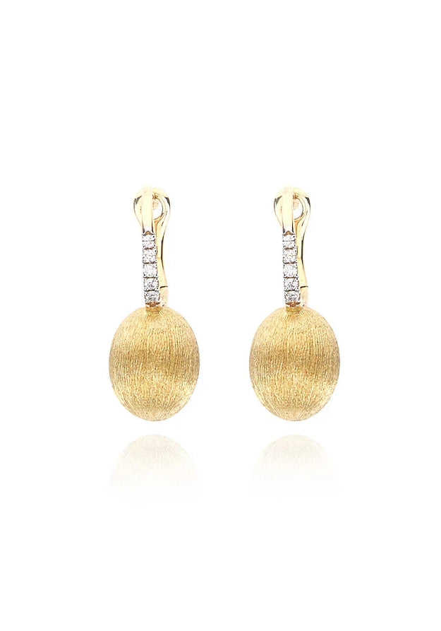 "Baby Ciliegine" Gold ball drop earrings with diamond details