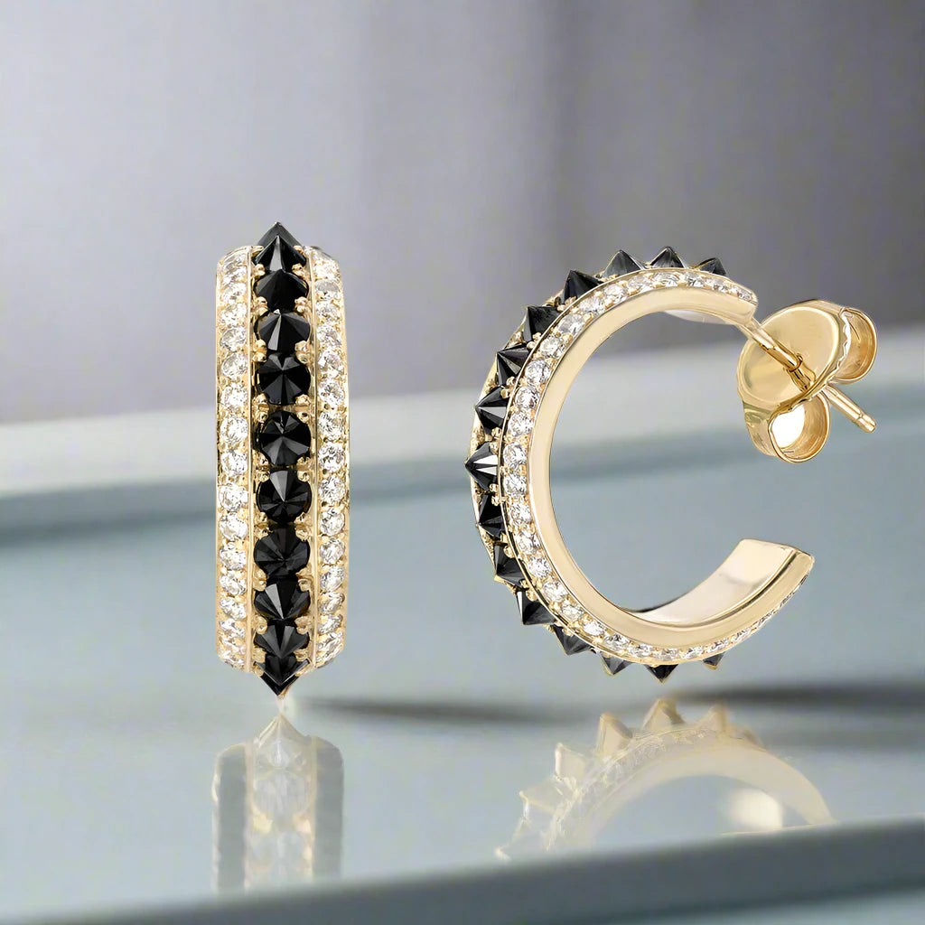 DRU Jewelry Black & White Diamond Spike Hoops