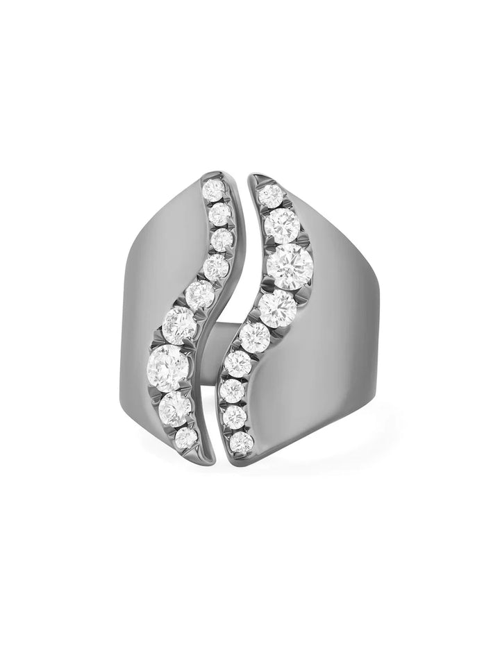 Melissa Kaye Clara Open Wave Ring in 18K Gold with Diamonds