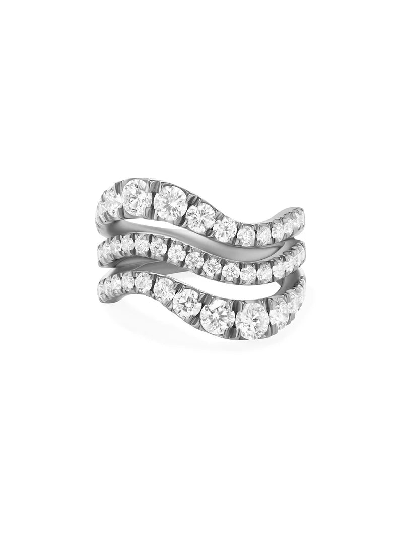 Melissa Kaye Clara Triple Wave Ring in 18K Gold with Diamonds