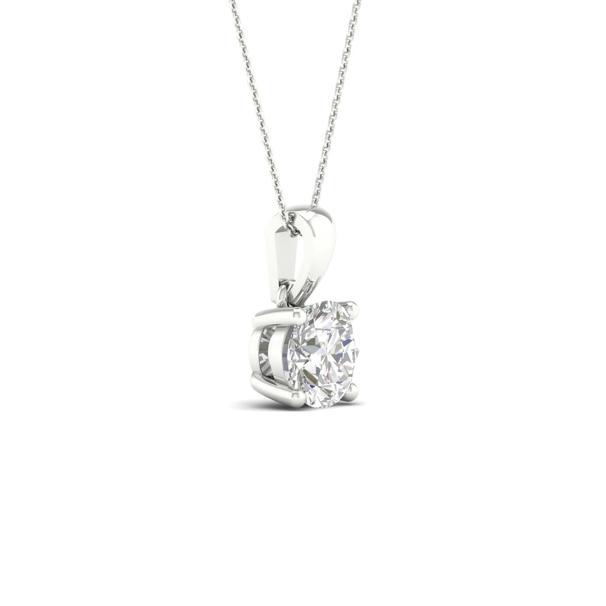 1 CT Round Cut Lab Diamond 14K Gold Solitaire Pendant with Box Chain