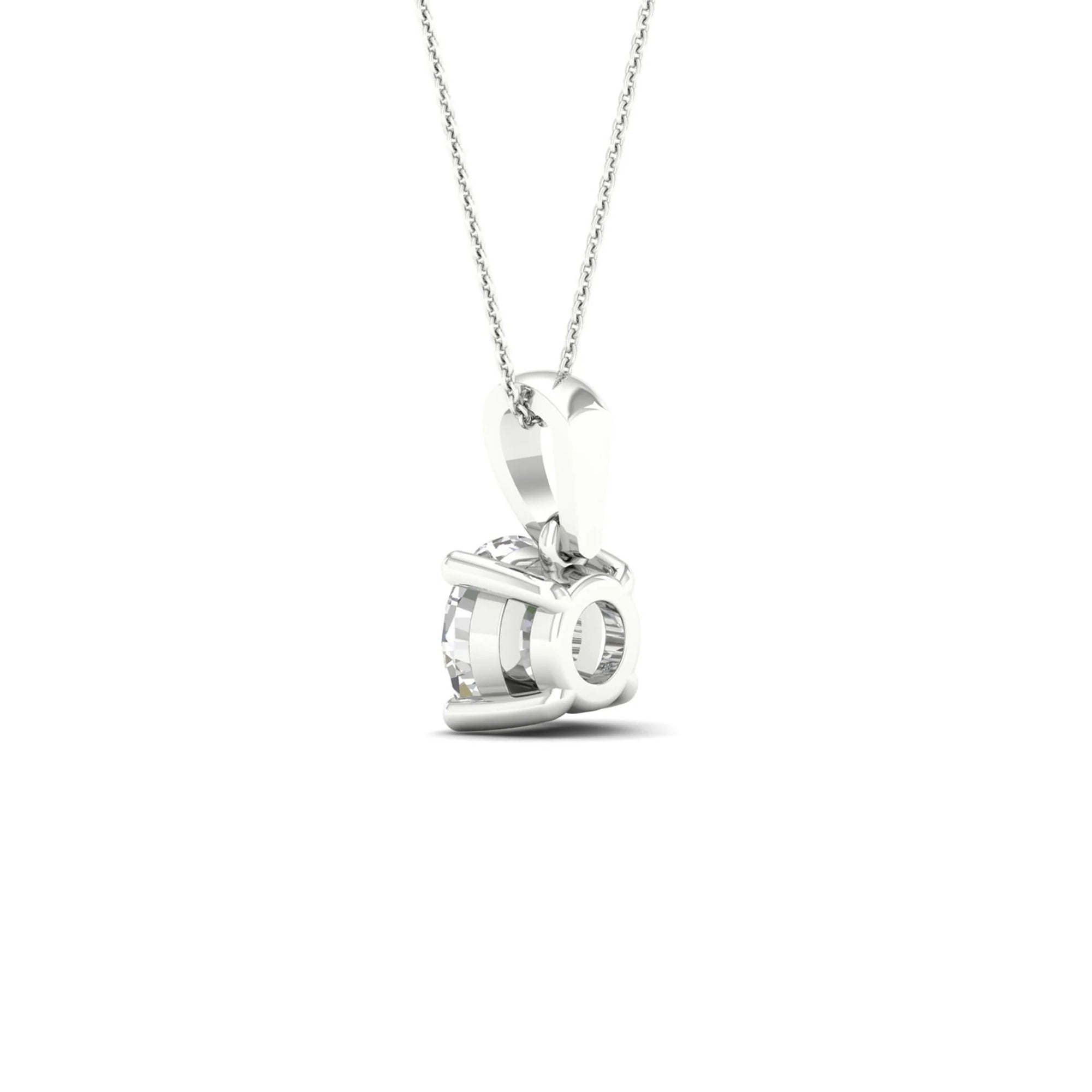 1 CT Round Cut Lab Diamond 14K Gold Solitaire Pendant with Box Chain