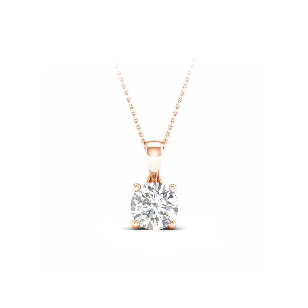1 CT Round Cut Lab Diamond 14K Gold Solitaire Pendant with Box Chain