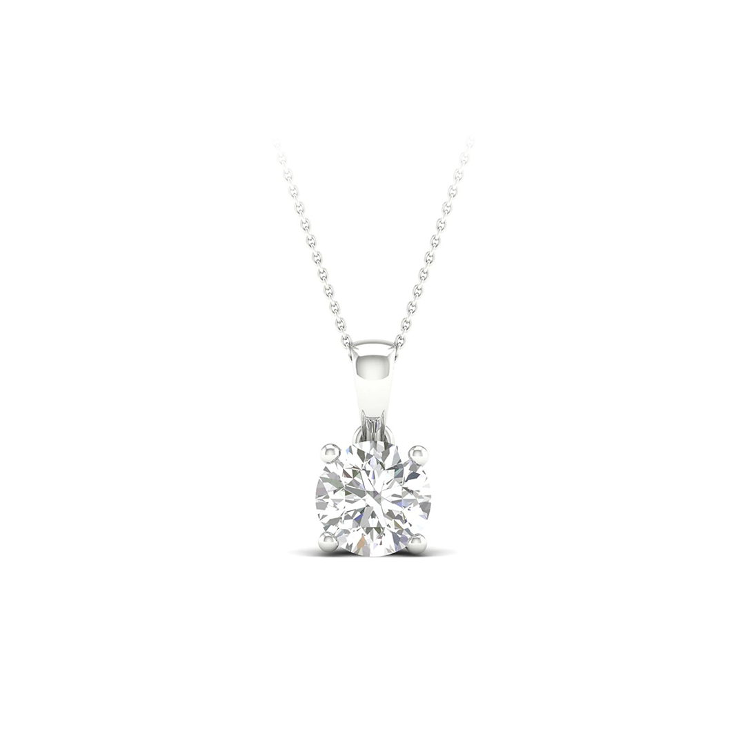 1 CT Round Cut Lab Diamond 14K Gold Solitaire Pendant with Box Chain