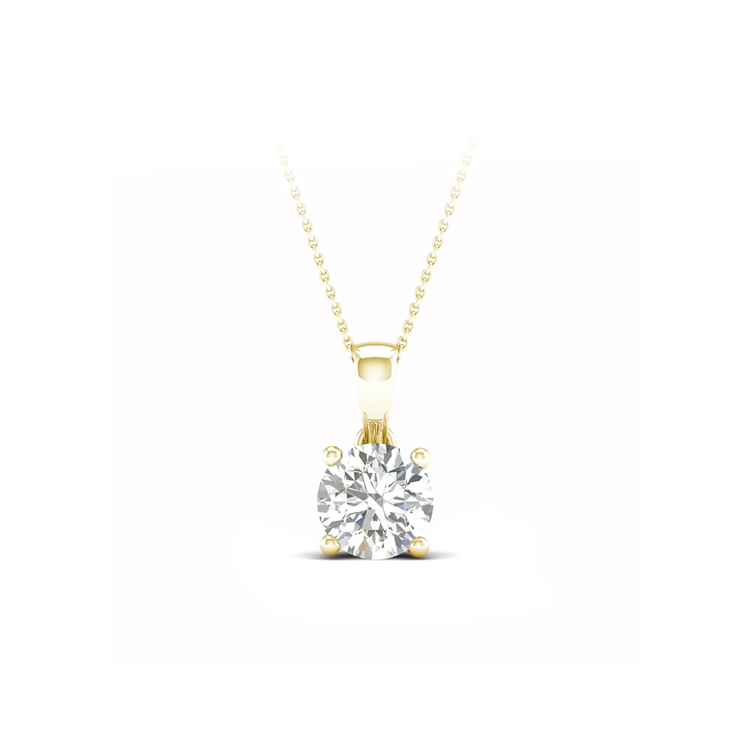 1 CT Round Cut Lab Diamond 14K Gold Solitaire Pendant with Box Chain