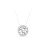 2 1/5 CT Round Cut Lab Diamond 14K Gold Halo Pendant with Box Chain