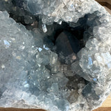 Blue Celestite Geode on Wooden Stand