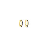 Small Yellow Gold Solo Hoop Earrings with Black and White Diamonds