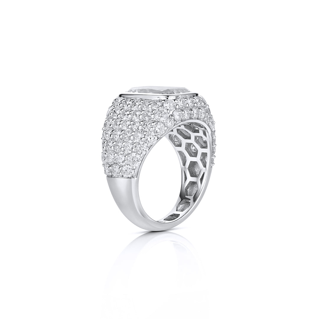 Ashoka-Style Lab Diamond Ring with Pavé Band