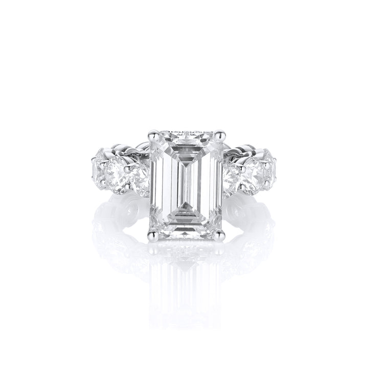 Emerald-Cut Lab Diamond Ring with Pavé Halo