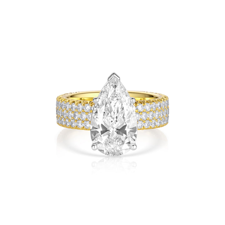 Pear-Shaped Lab Diamond Ring with Pavé Band