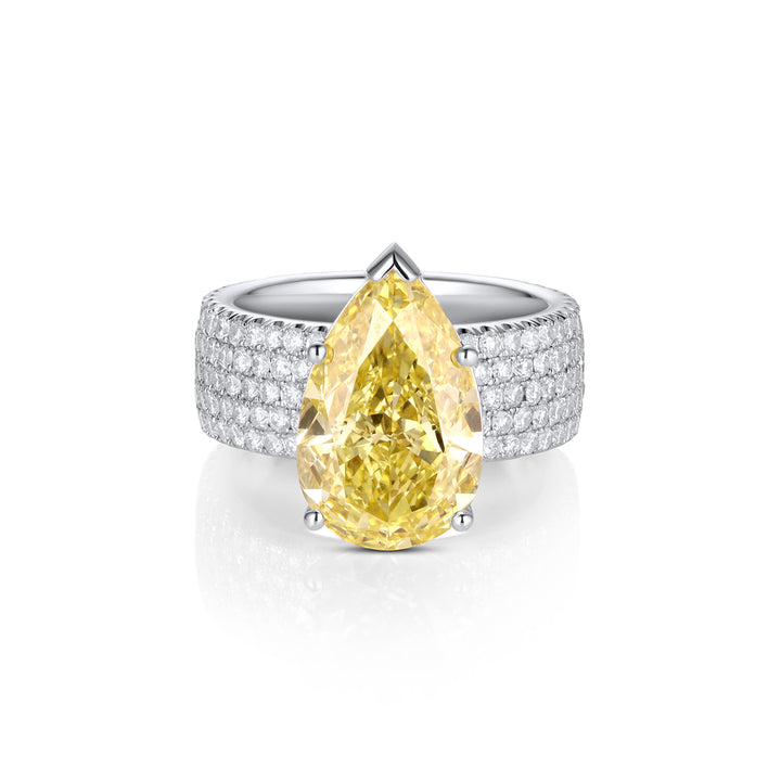 Yellow Pear-Shaped Lab Diamond Ring with Pavé Band
