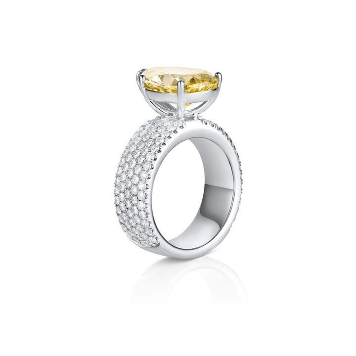 Yellow Pear-Shaped Lab Diamond Ring with Pavé Band