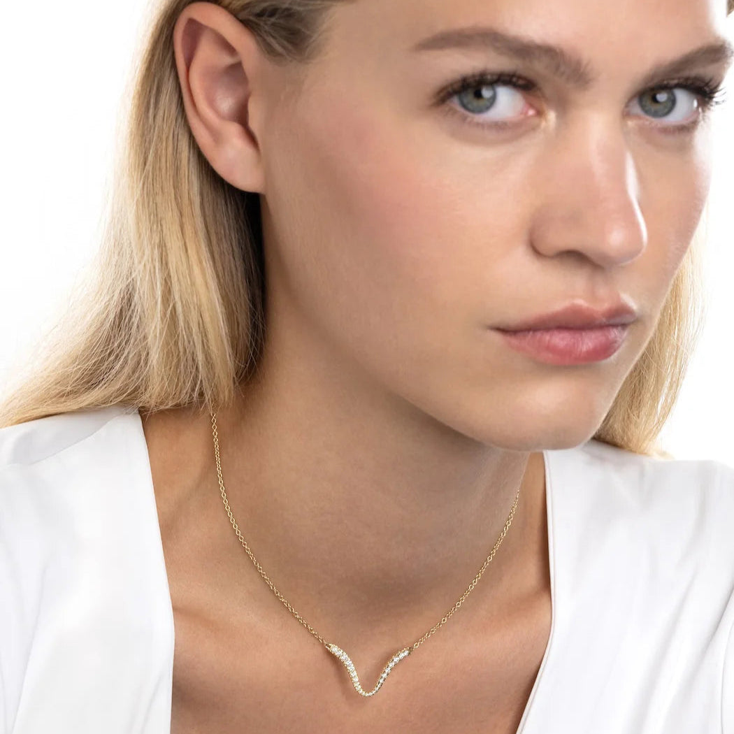 Melissa Kaye Clara Curved Pendant in 18K Gold with Diamonds
