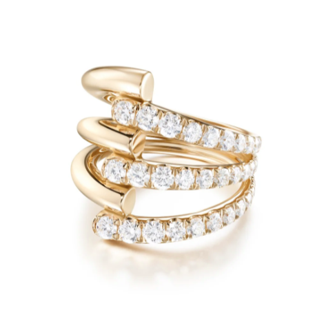 Melissa Kaye Lola Triple Ring Partial Diamond in 18K Gold