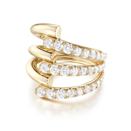 Melissa Kaye Lola Triple Ring Partial Diamond in 18K Gold