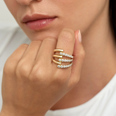 Melissa Kaye Lola Triple Ring Partial Diamond in 18K Gold