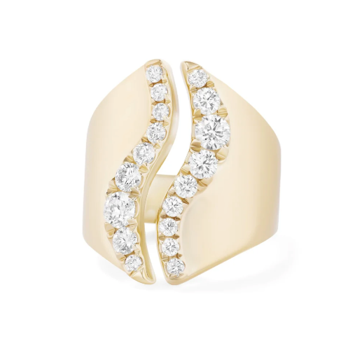 Melissa Kaye Clara Open Wave Ring in 18K Gold with Diamonds