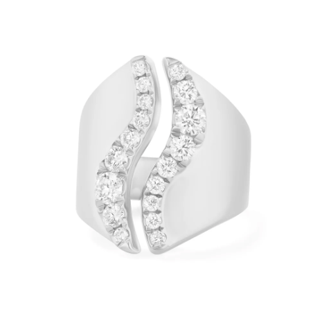 Melissa Kaye Clara Open Wave Ring in 18K Gold with Diamonds