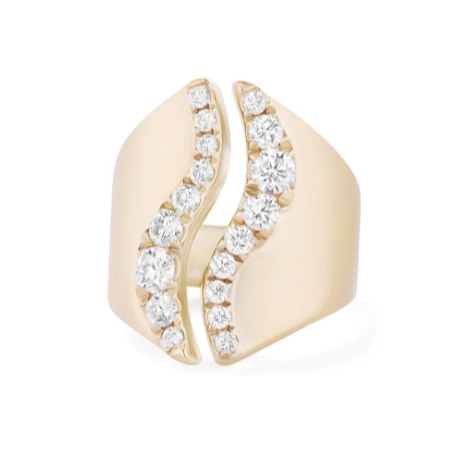 Melissa Kaye Clara Open Wave Ring in 18K Gold with Diamonds