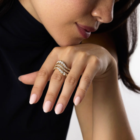 Melissa Kaye Triple Wave Ring in 18K Gold with Diamonds