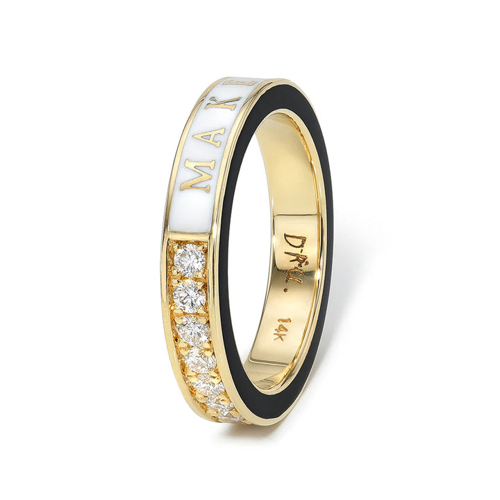 DRU Jewelry Diamond and White Enamel Make A Wish Ring