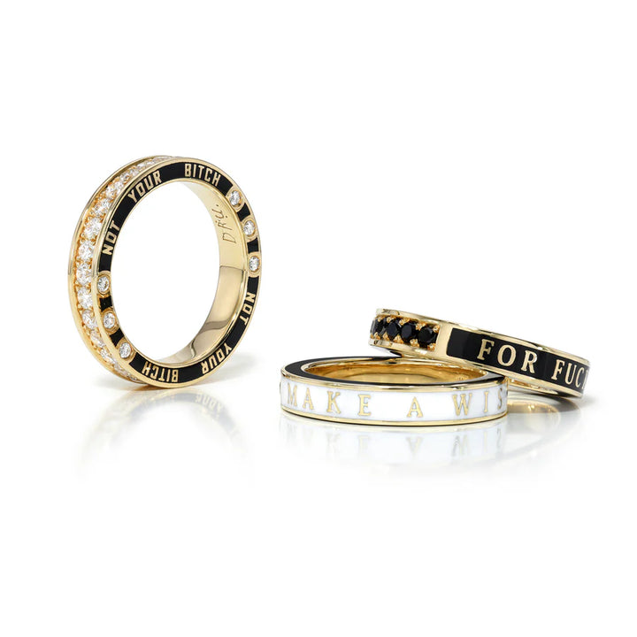 DRU Jewelry Diamond and White Enamel Make A Wish Ring