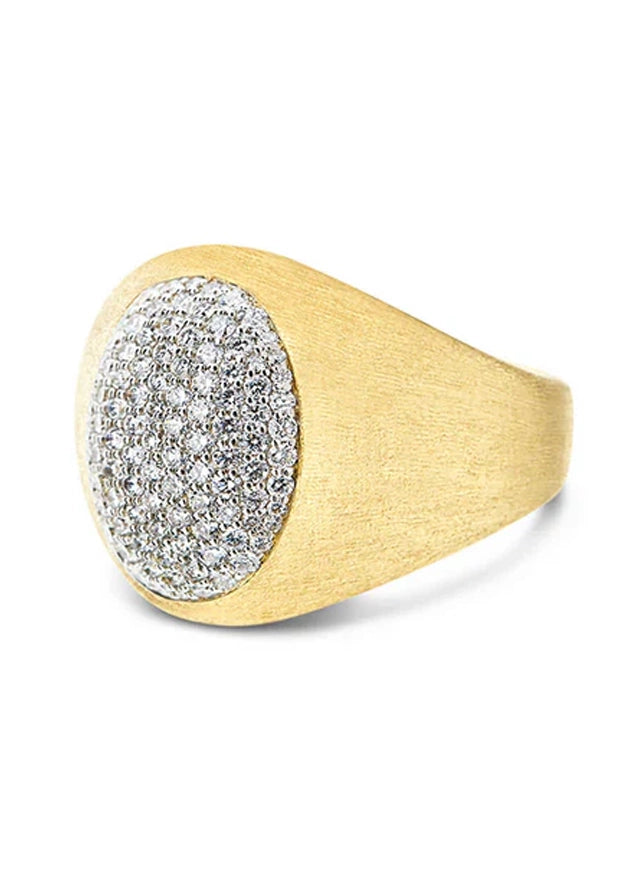 “Muse” signet ring in engraved gold and pavé diamonds (small)