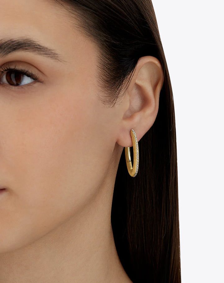 Libera Icon Small Gold Oval Hoop Earrings with Diamonds