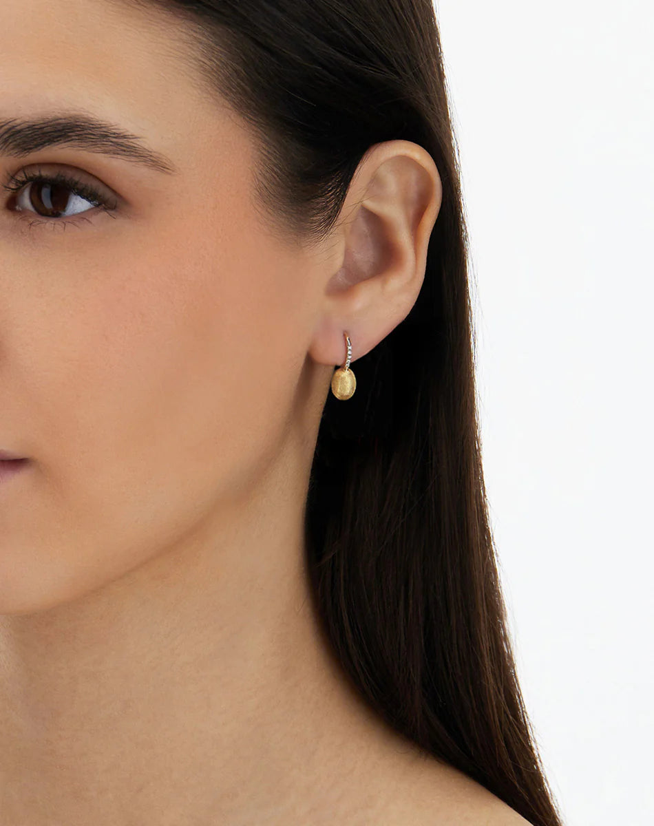 "Baby Ciliegine" Gold ball drop earrings with diamond details