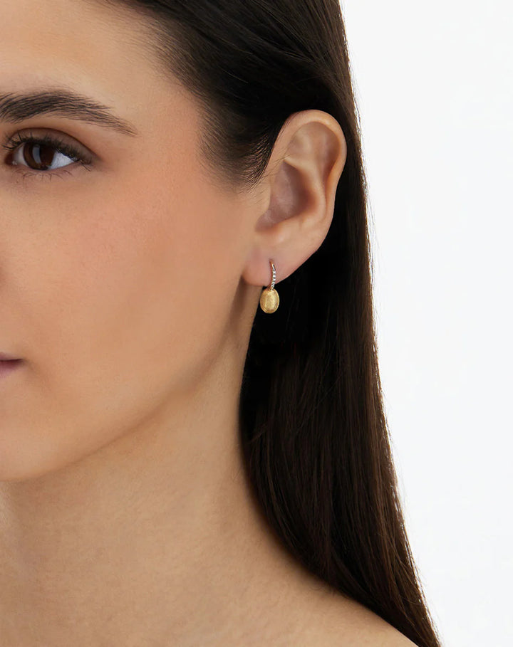 "Baby Ciliegine" Gold ball drop earrings with diamond details