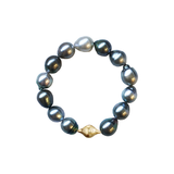 Tahitian Pearl Stretch Bracelet with 18K Yellow Gold Crownwork Finial