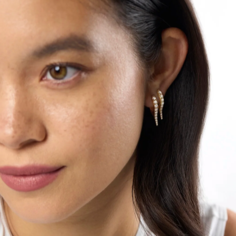Melissa Kaye Lola Mini Needle Earring in 18K Gold with Diamonds