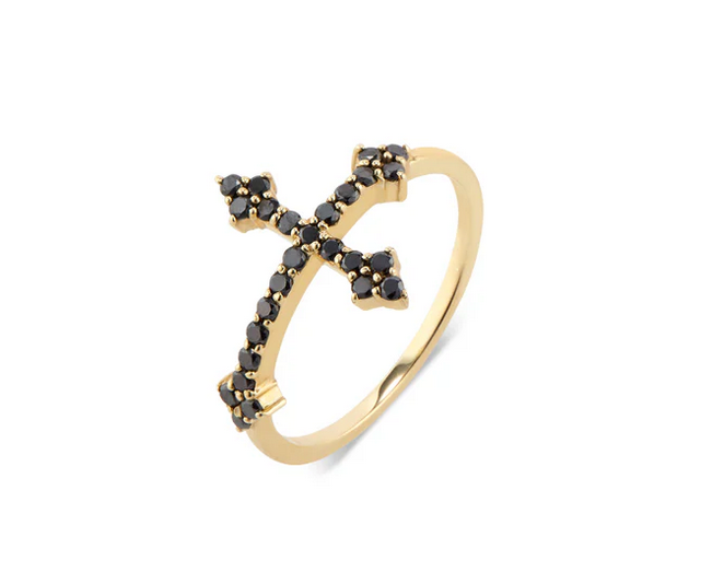 DRU Jewelry Black Diamond Cross Your Fingers Ring