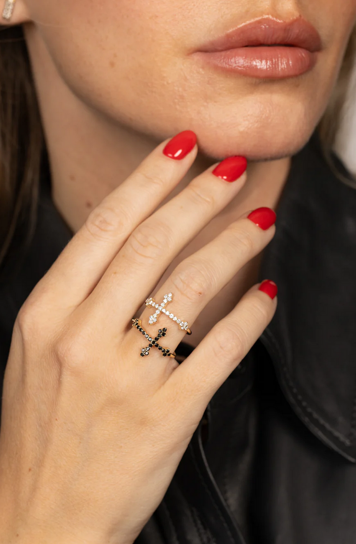 DRU Jewelry Black Diamond Cross Your Fingers Ring