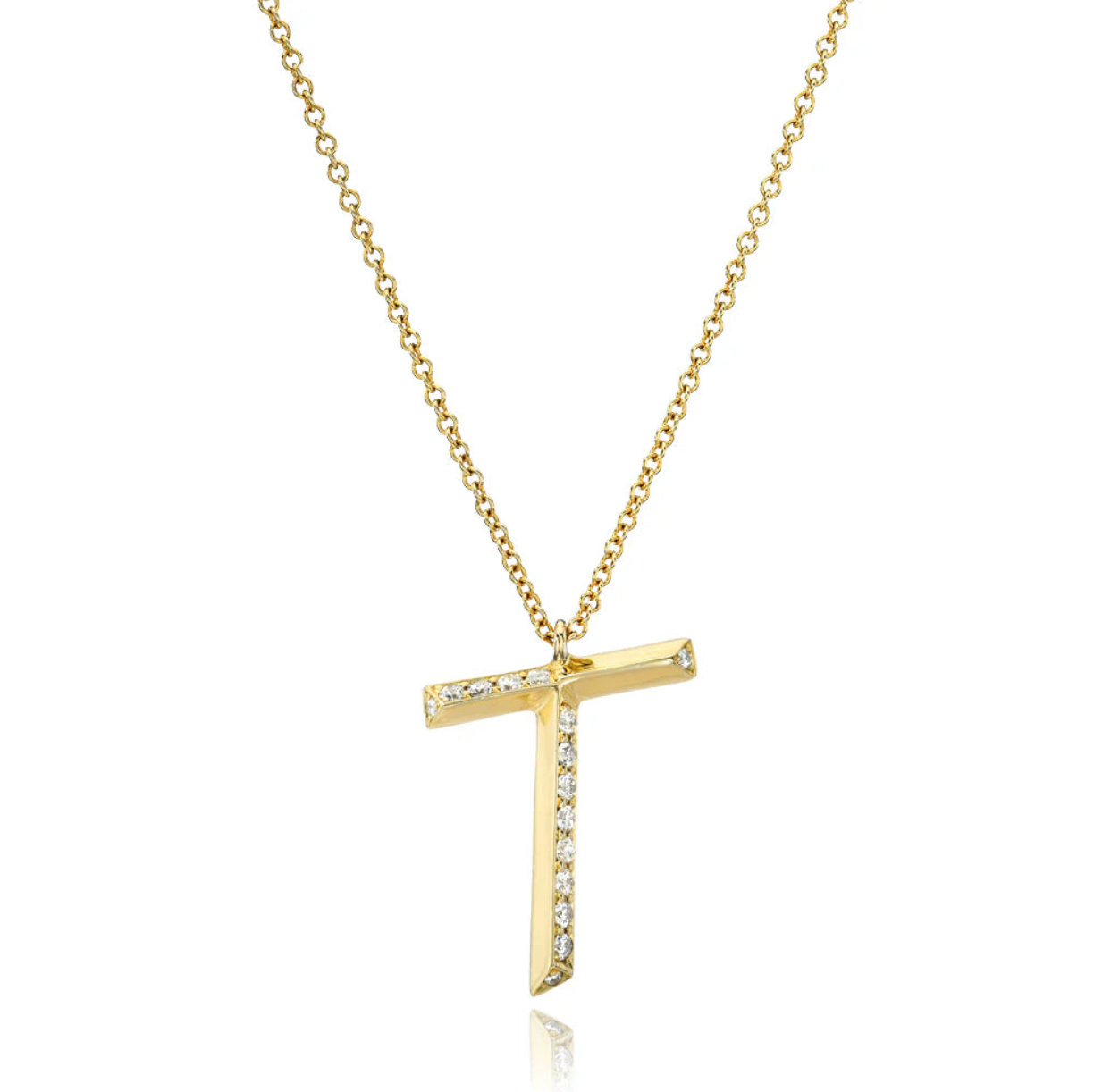 DRU Jewelry Diamond T Charm Necklace