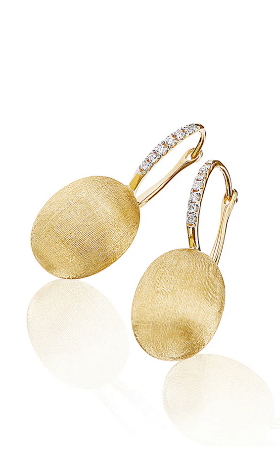 "Ciliegine" Gold ball drop earrings with diamonds details (MEDIUM)