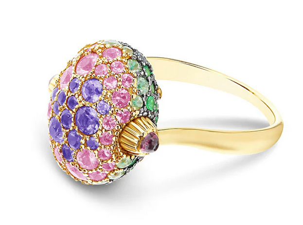 "Reverse" Gold, Sapphire, Tsavorite, Amethyst, Green Labradorite and Rock Crystal Double-face Ring (MEDIUM)