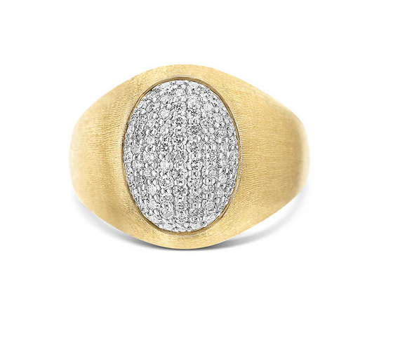 “Muse” signet ring in engraved gold and pavé diamonds (small)