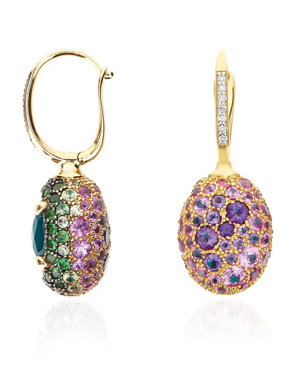 "Reverse" Ciliegine Gold, Sapphire, Tsavorite, Amethyst, Green Labradorite and Rock Crystal Double-face Ball Drop Earrings (MEDIUM)