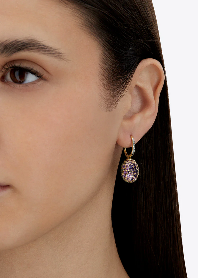 "Reverse" Ciliegine Gold, Sapphire, Tsavorite, Amethyst, Green Labradorite and Rock Crystal Double-face Ball Drop Earrings (MEDIUM)