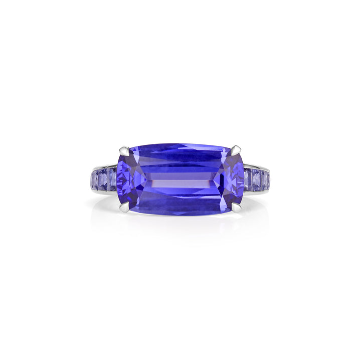 Emerald-Cut Tanzanite Ring with Pavé Sapphires