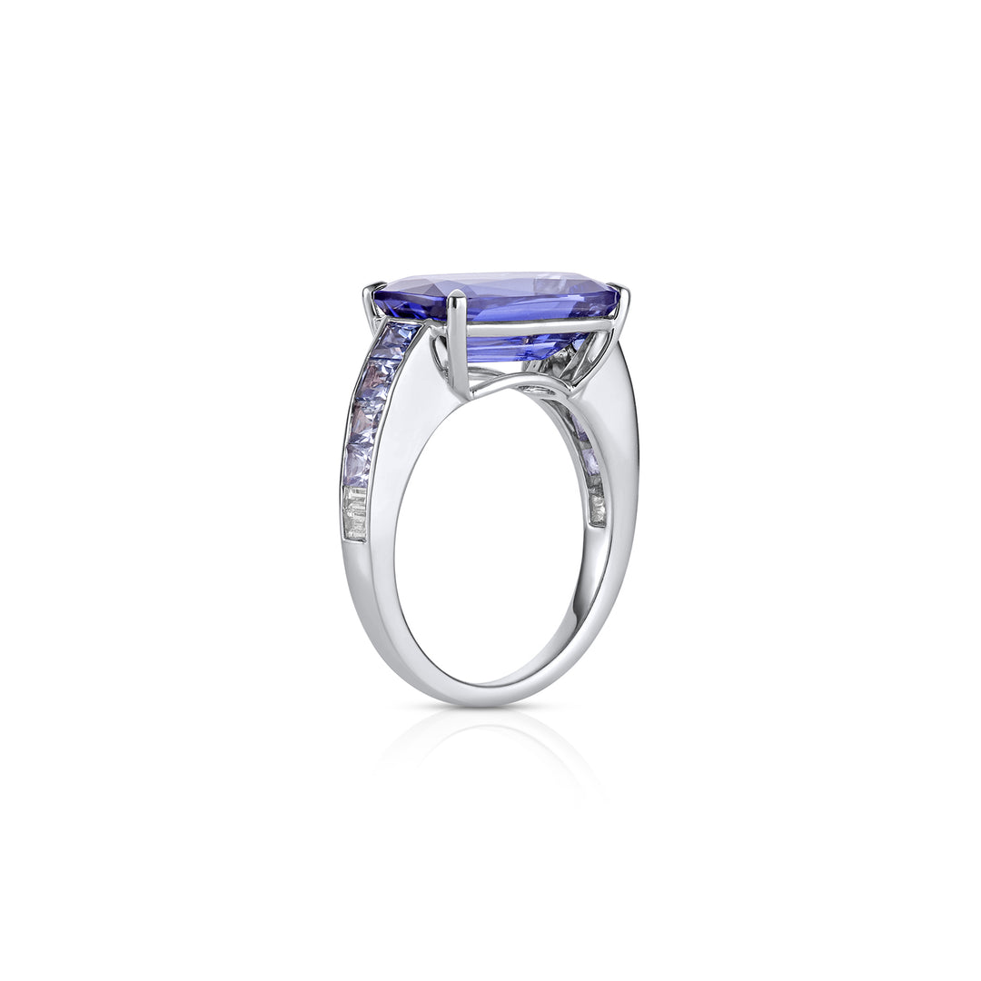 Emerald-Cut Tanzanite Ring with Pavé Sapphires