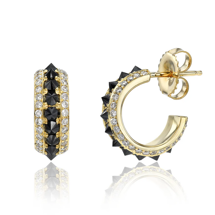 DRU Jewelry Black & White Diamond Spike Hoops